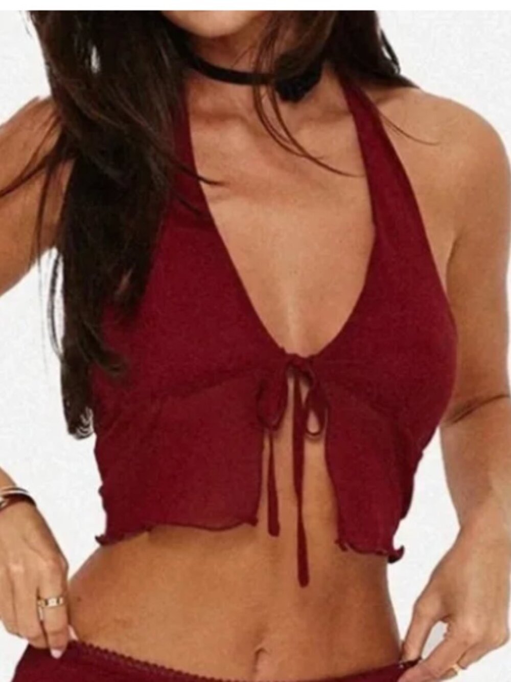 Princess Polly Maroon Halter Tie-Back Going Out Tank Size 6